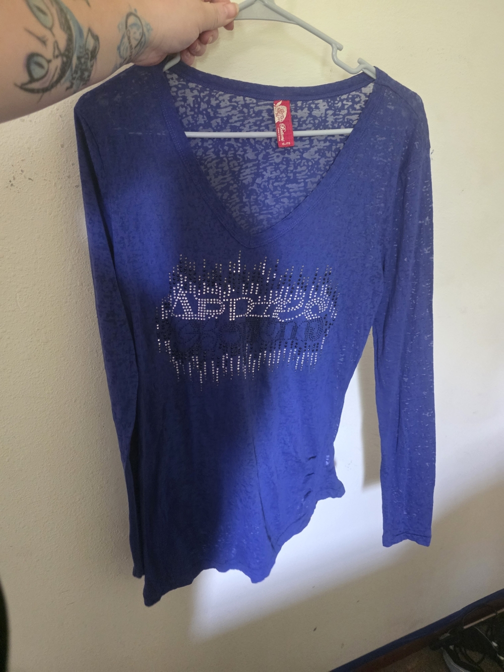Apple Bottoms Royal Blue Long Sleeve V-Neck Top with Studded Front